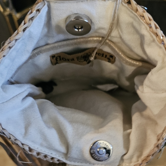 Sold Floral Bella Tan gold Woven Suede Fringe Handbag Purse - Picture 3 of 8